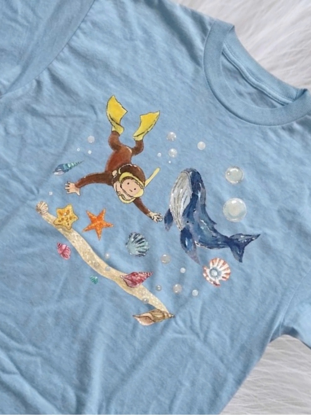Gildan Light Blue Curious George Underwater Graphic Tee - Picture 2 of 2